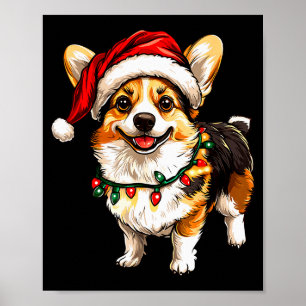 Pembroke Welsh Corgi Santa Christmas Tree Lights X Poster
