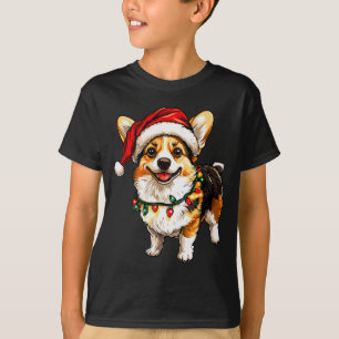 Pembroke Welsh Corgi Santa Christmas Tree Lights X T-Shirt