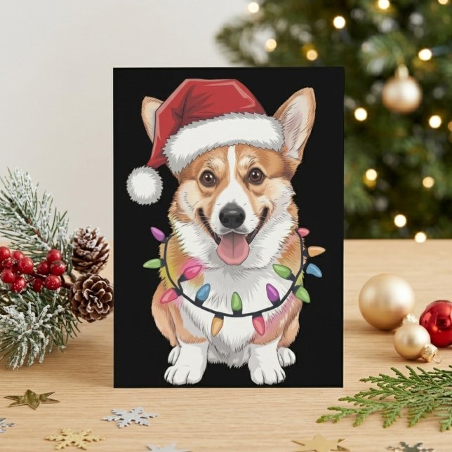 Pembroke Welsh Corgi Santa Hat Christmas Lights Holiday Postcard (Creator Uploaded)