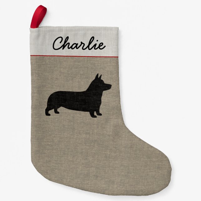 Pembroke Welsh Corgi Silhouette Cute Dog Holiday Small Christmas Stocking (Front)