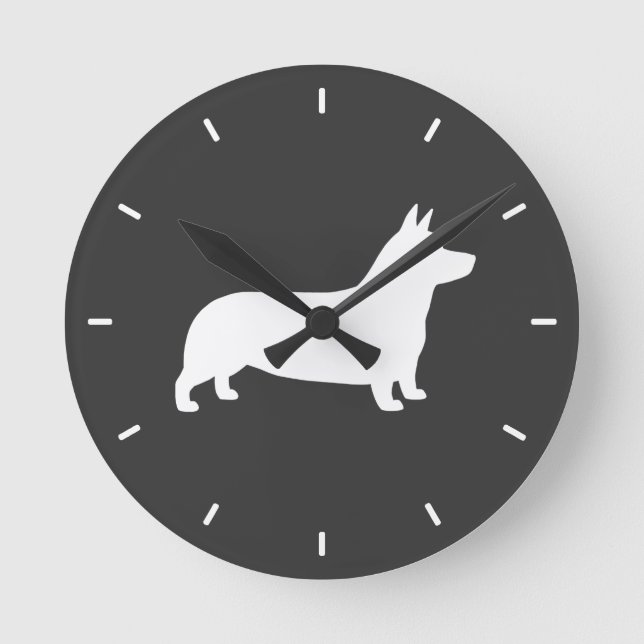 Pembroke Welsh Corgi Silhouette Round Clock (Front)