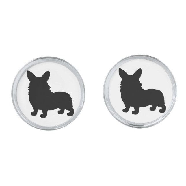 Pembroke Welsh Corgi Silhouette Silver Cufflinks (Front)