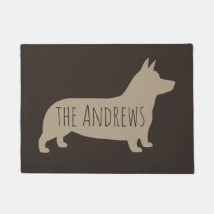 Pembroke Welsh Corgi Silhouette with Custom Text Doormat