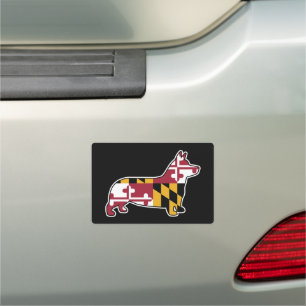 Pembroke Welsh Corgi Silhouette with Maryland Flag Car Magnet