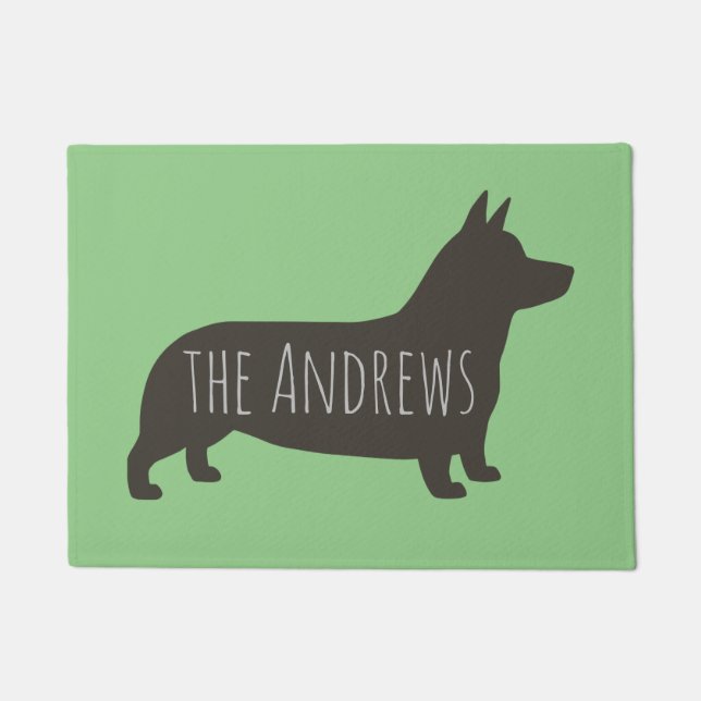 Pembroke Welsh Corgi Silhouette with Your Text Doormat (Front)