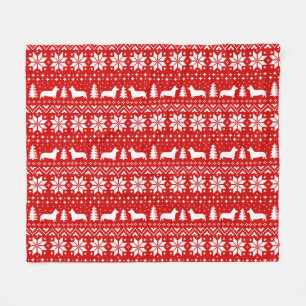 Pembroke Welsh Corgi Silhouettes Christmas Holiday Fleece Blanket