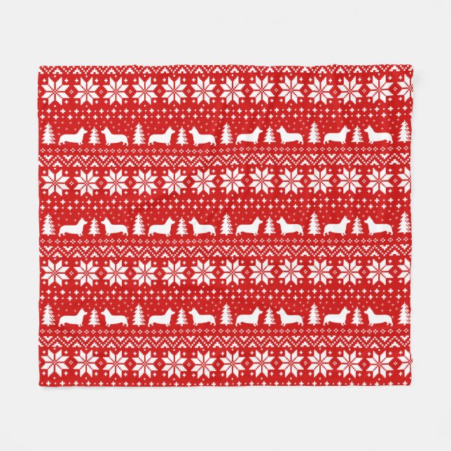 Pembroke Welsh Corgi Silhouettes Christmas Holiday Fleece Blanket (Front (Horizontal))