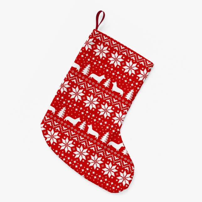 Pembroke Welsh Corgi Silhouettes Christmas Pattern Small Christmas Stocking (Front (Hanging))