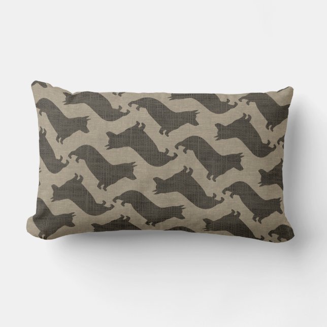 Pembroke Welsh Corgi Silhouettes Pattern Burlap Lumbar Pillow (Front)