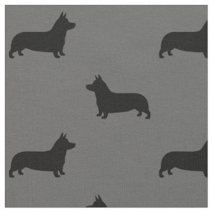 Pembroke Welsh Corgi Silhouettes Pattern Grey Fabric