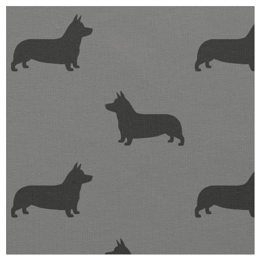 Pembroke Welsh Corgi Silhouettes Pattern Grey Fabric
