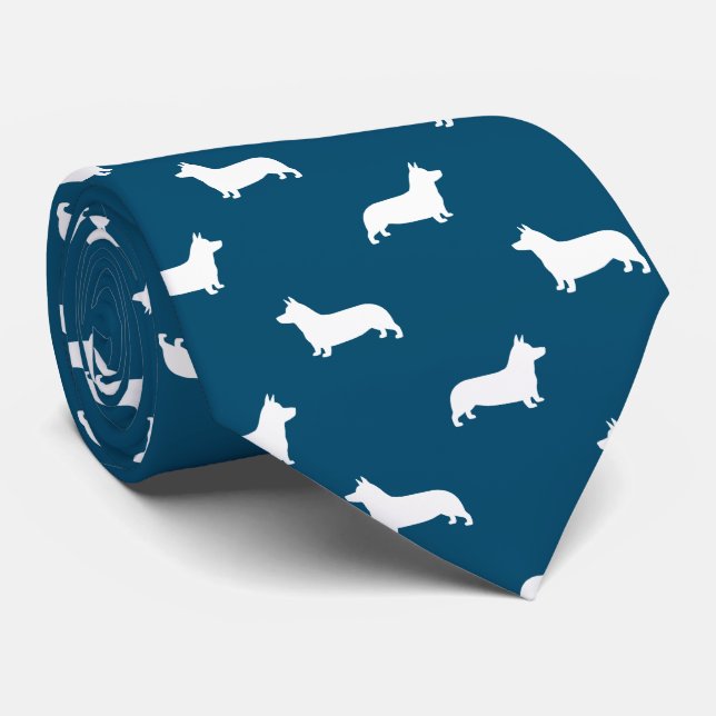 Pembroke Welsh Corgi Silhouettes Pattern Neck Tie (Rolled)