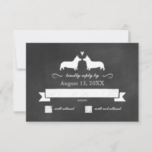 Pembroke Welsh Corgi Silhouettes Wedding RSVP Card
