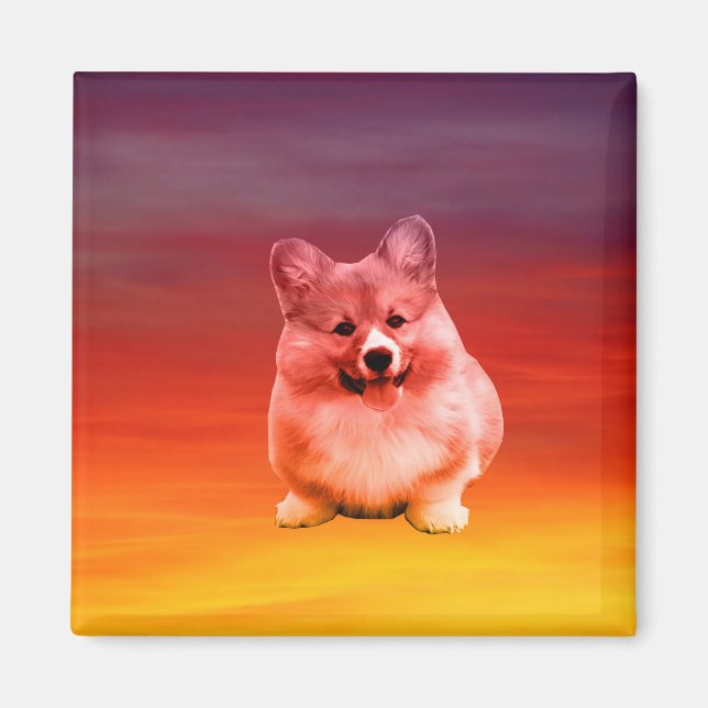 Pembroke Welsh Corgi Sitting On Beach Magnet (Front)