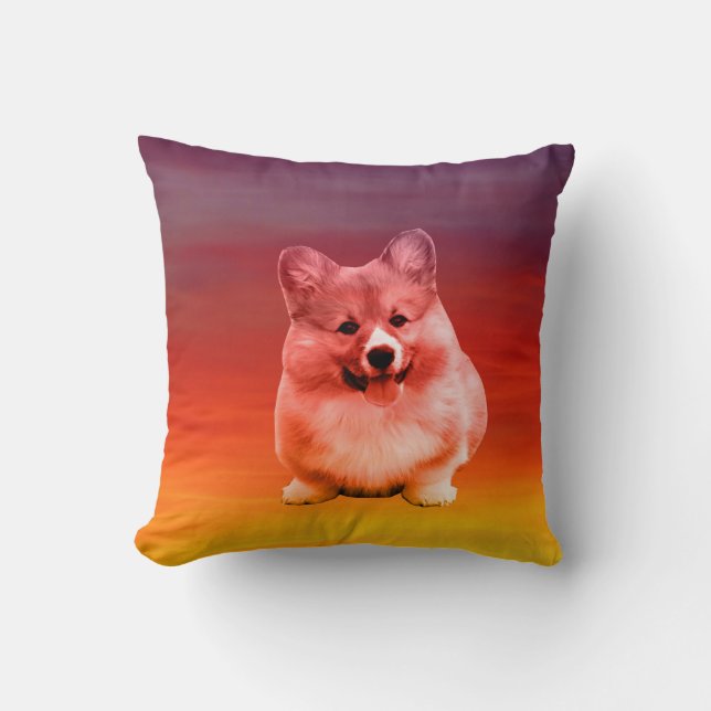 Pembroke Welsh Corgi Sitting On Beach Throw Pillow (Front)