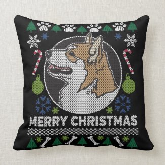Pembroke Welsh Corgi Ugly Christmas Sweater Dog Throw Pillow