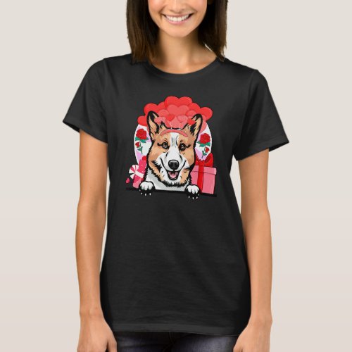 Pembroke Welsh Corgi Valentine Dog Hearts Balloons T-Shirt