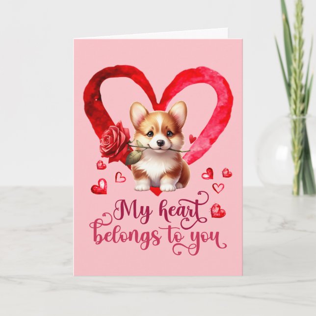 Pembroke Welsh Corgi Watercolor Valentine Day card (Front)