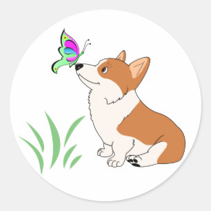 Pembroke Welsh Corgi with Butterfly Classic Round Sticker