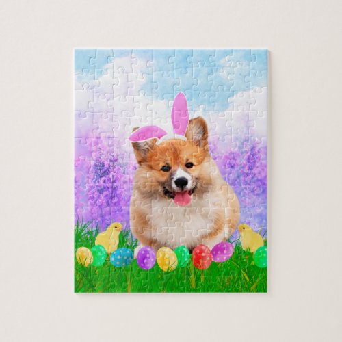 Pembroke Welsh Corgi with Easter Eggs Bunny Chick Jigsaw Puzzle