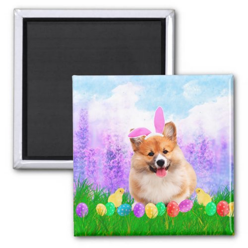 Pembroke Welsh Corgi with Easter Eggs Bunny Chick Magnet