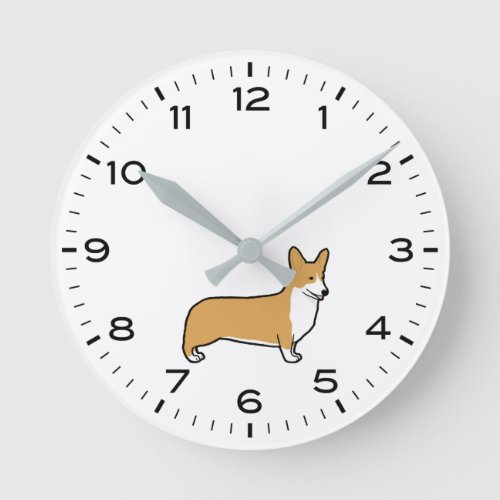 Pembroke Welsh Corgi with Hours and Minutes Round Clock