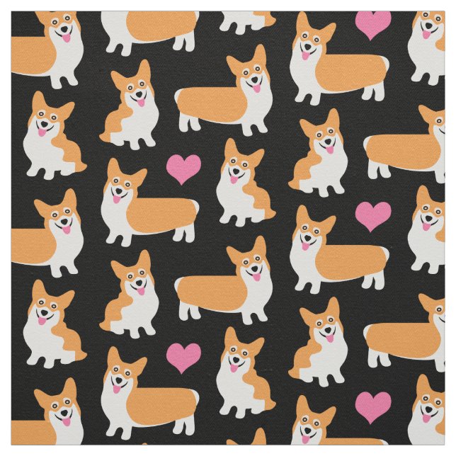 Pembroke Welsh Corgis and Hearts Fabric (Swatch)