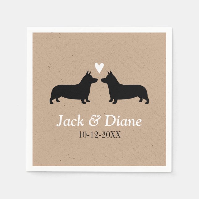 Pembroke Welsh Corgis Wedding Couple with Text Napkins (Front)