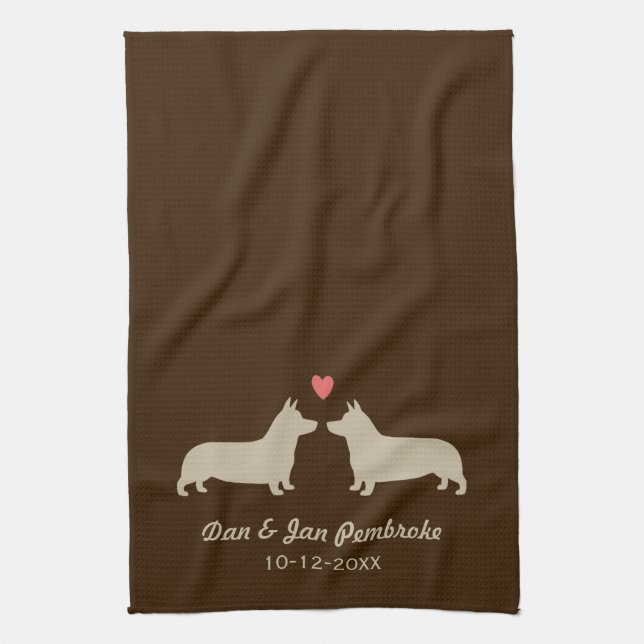 Pembroke Welsh Corgis with Heart Personalized Towel (Vertical)