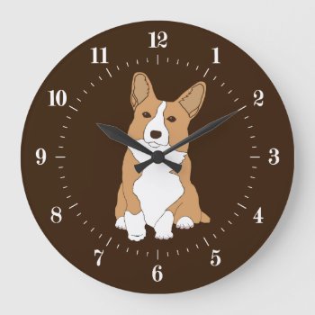 Pembroke Welsh Red And White Corgi Dog Large Clock by AutumnRoseMDS at Zazzle