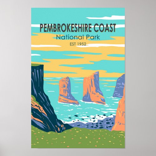 Pembrokeshire Coast National Park Wales Vintage Poster