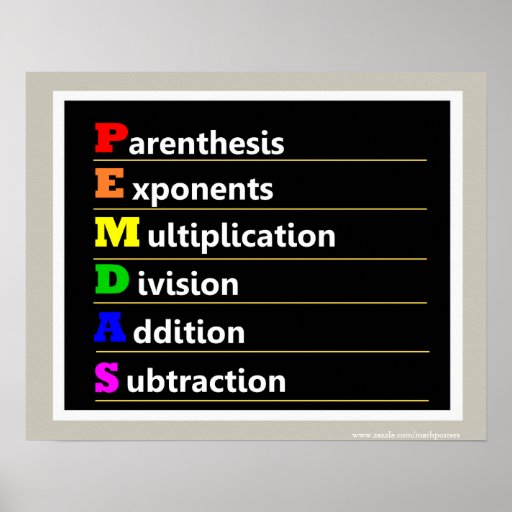 PEMDAS Order of Operations Math Poster Zazzle