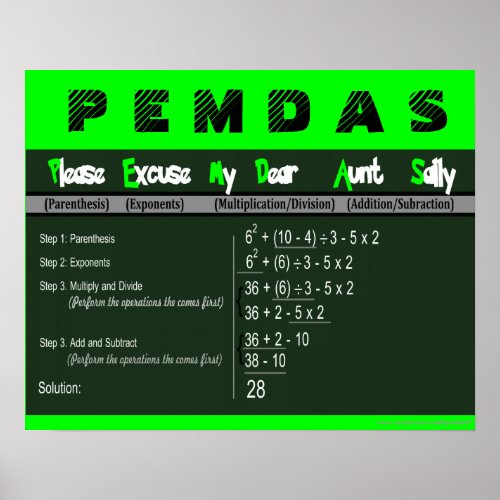PEMDAS Order of Operations Math Poster