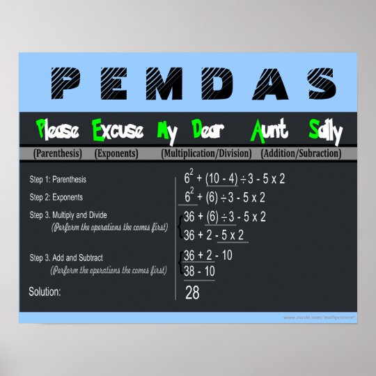 PEMDAS Order of Operations Math Poster | Zazzle