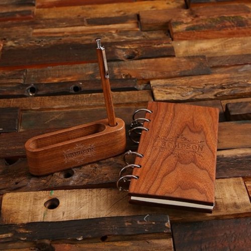 Pen and Card Holder with Wooden Hard Back Journal