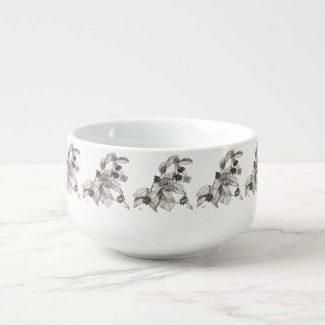 Pen and Ink Blackberries Soup Mug (Front)