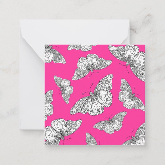 Pen and Ink Butterfly Hot Pink Background   Note Card (Front)