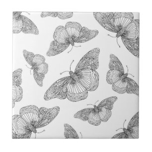 Pen and Ink Butterfly Pattern Ceramic Tile