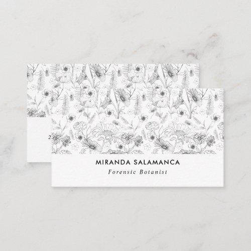 Pen and ink daisy and rose flowers business card