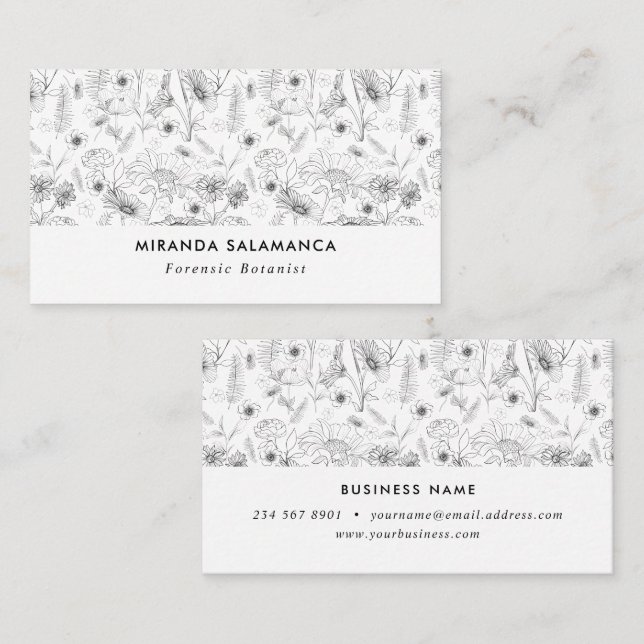 Pen and ink daisy and rose flowers business card (Front/Back)