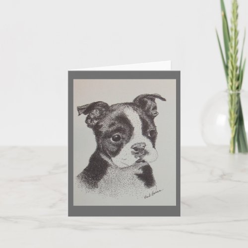 Pen and Ink Drawing of Boston Terrier Card