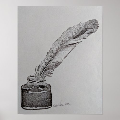 Pen and ink Feather and ink wedding feather pen Poster