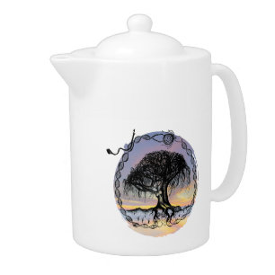 Pen and Ink Goddess on Sunset Teapot