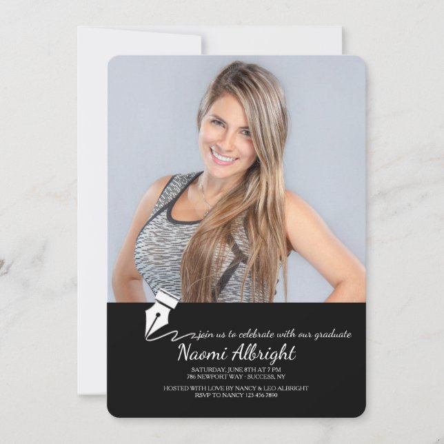 Pen and Ink Photo Graduation Invitation (Front)