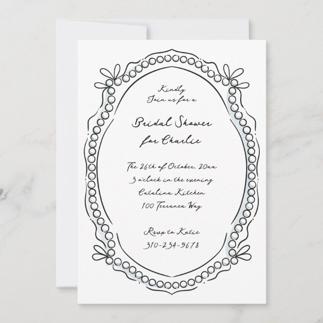 Pen and Ink Ribbons and Pearls Invitation (Front)