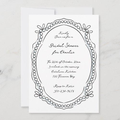 Pen and Ink Ribbons and Pearls Invitation
