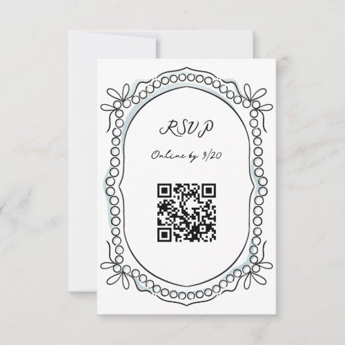 Pen and Ink Ribbons and Pearls QR Code RSVP Card