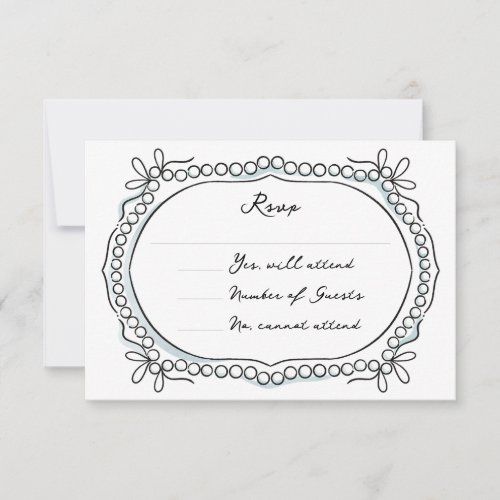 Pen and Ink Ribbons and Pearls RSVP Card