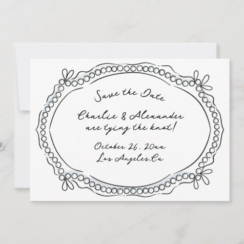 Pen and Ink Ribbons and Pearls Save The Date