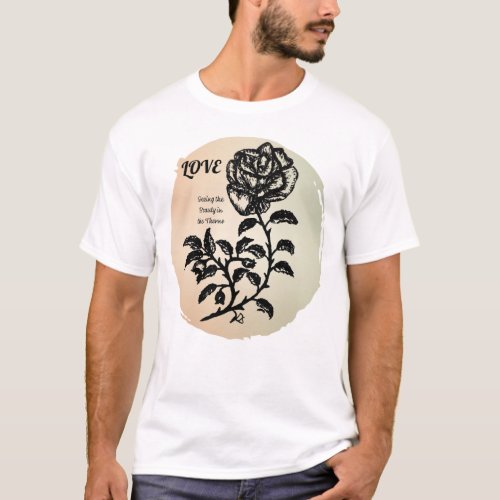 Pen and Ink Rose of Love on Peach T_Shirt
